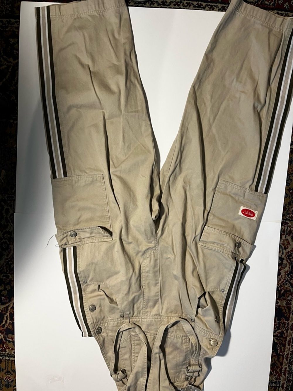 Casual Tan Cargo Track Pants with Side Stripes